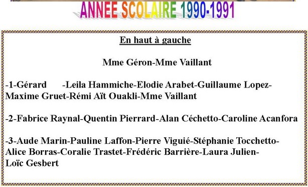 1990-1991 noms de la photo précédente